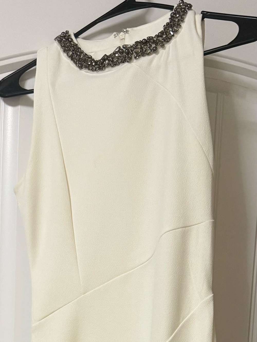 Embellished Neck Sleeveless Off White Dress